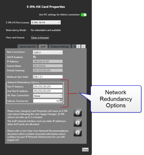 Network Redundancy Options E-IPA card